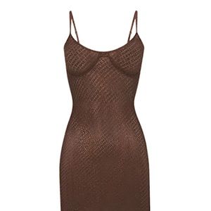 chocolate SKIMS logo mesh foil cami dress | brown | bodycon | shimmery ✨